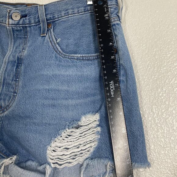Levis 501 Shorts Womens 31 Blue Distressed Denim High Rise Cut Off Button Fly - Picture 6 of 15